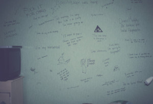 deathly hallows, harry potter, quotes, skins, wall