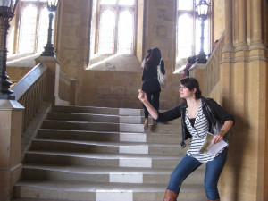 Practicing my wand flick on the steps of Hogwarts.