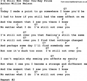 Country music song: I'm Still Not Over You-Ray Price lyrics and chords