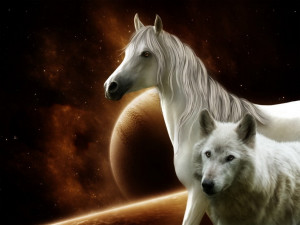 pferd und wolf Vektorgrafik