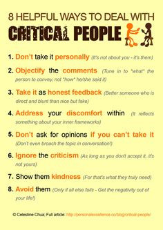 Helpful ways to Deal with Critical People. More
