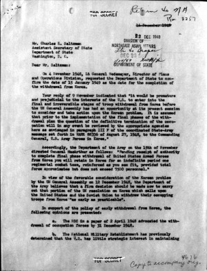 ... Charles Saltzman, December 22, 1948. Korean War File, Truman Papers