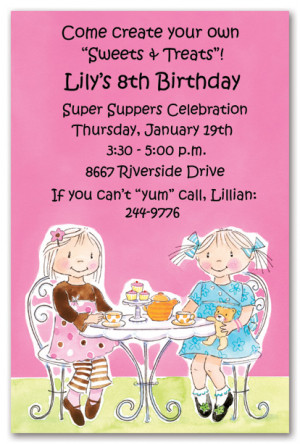 Little Girl Tea Party Birthday Party Invitations