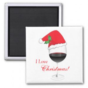 Red Wine Glass Santa Hat I Love Christmas Magnets