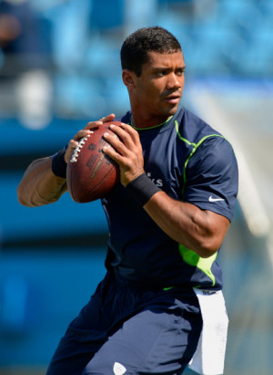Russell Wilson Russell Wilson #3 of the Seattle Seahawks warms up ...