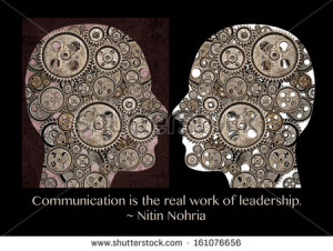 two human heads filled with gears. Concept of communication. A quote ...