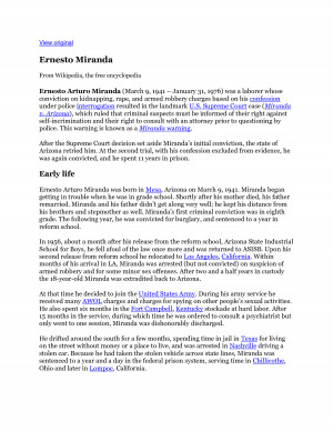 articles from our library related to the Ernesto Miranda Miranda ...