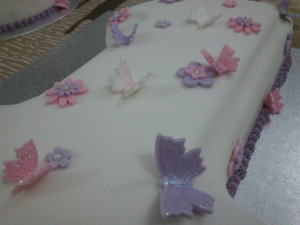 ... my 1st fondant cakes for daughters birthday decorated with wallpaper