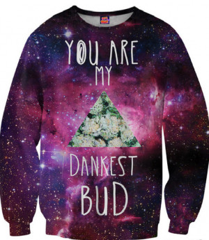 bud galaxy crewneck sweater printed top weed purple green stars dope ...