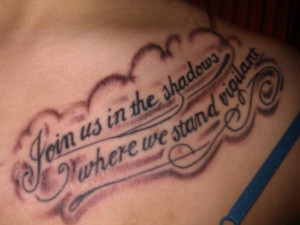 ... font lettering makes up this elegant quote tattoo framed in a brown