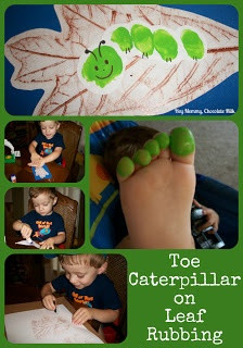 Toe caterpillar and leaf rubbing! Too cute!