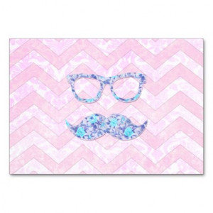 Hipster Glasses Teal Floral Mustache Pink Chevron Table Cards