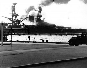 Pearl Harbor Day images - USS Nevada afire from several Japanese bomb ...