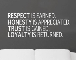 Respect. Honesty. Trust. Loyalty. Removable Vinyl Wall Art