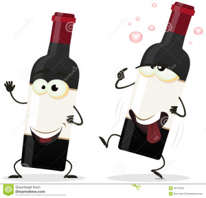 Happy And Drunk Red Wine Bottle Character Benchart Toon Vectors