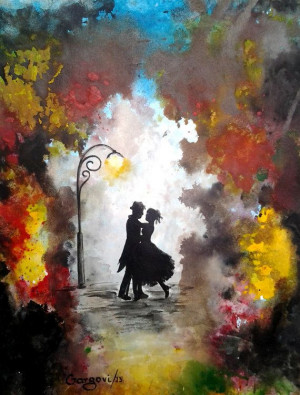 ... Valentine's Day - Love Couple Dance - Original Watercolor Painting