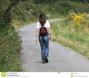 Girl Walking Along Country
