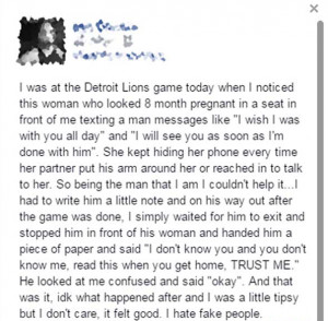 Man Sees Fellow Fan’s Pregnant Wife Texting Another Man, and Does ...