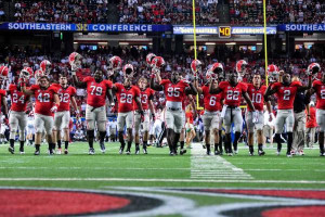 Georgia Bulldogs on the field of the Georgia Dome before the SEC ...