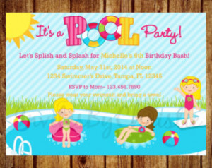 Pool Party Girl Birthday Invitatio n- Digital File- DIY Printable ...
