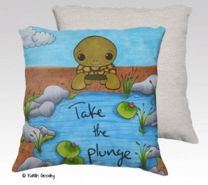Turtle Kawaii Take The Plunge Quote 18 Pillow by StunninglyStrange, $ ...
