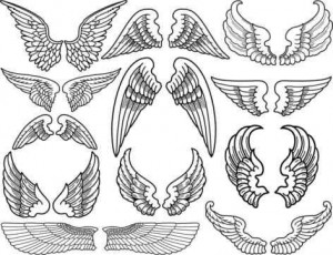 Grey ink angel wings Tattoos Designs