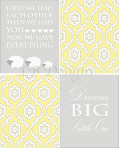 Set of 4 Gender Neutral Yellow Grey and White by LJBrodock on Etsy, $ ...