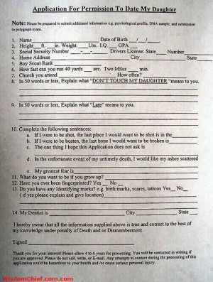 Application For Permission To Date My Daughter