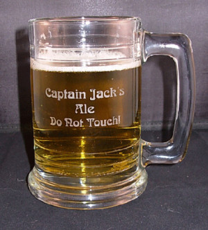 Engraved beer mug with etched custom text deeply sandblasted by hand ...