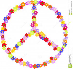 Vector sign of hippie made of flowers isolated on a white background.