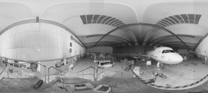 Laser scanned interior of an aircraft hangar