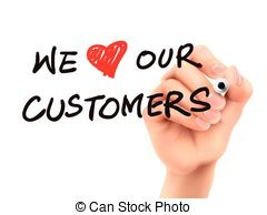 we love our customers words written by 3d hand clipart vector