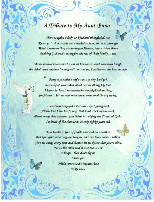 Aunt Buna Tribute, By Hilda Arrowood Olive