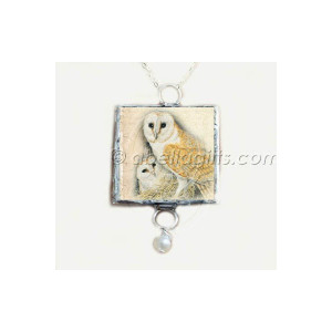 Cute Barn Owl Soldered Glass Art Pendant Quote