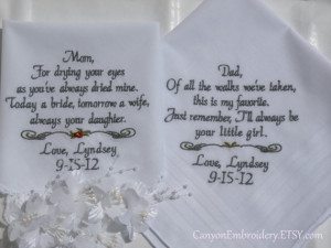 ... for Amy S Three Personalized Wedding Hankies By Canyon Embroidery