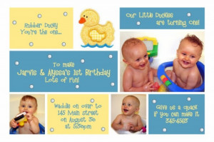 1st Birthday Invitation for Twins Jarvis & Alyssa ~ Rubber Duck Photo ...