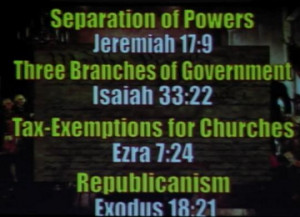 See below for the verses Barton claims to quoted in the Constitution: