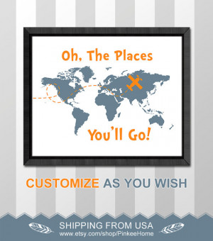 oh the places you'll go map nursery dr seuss quotes kids wall art ...