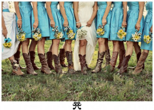 Here are some shots of cowboy boot-clad brides and bridesmaids. And ...