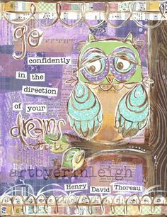 Owl Art, Go Confidently in the Direction of Your Dreams, Thoreau Quote ...