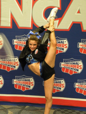 NCA All Star Cheerleading Champion straight leg scorpion.