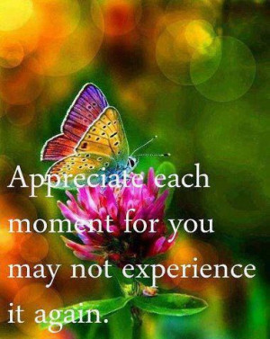 Appreciate each moment for you may not experience it again.