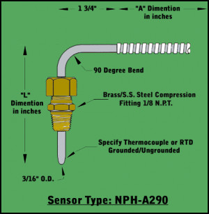 Compression Fitting Thermocouple 45 Bend Thermocouple