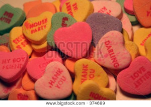 Picture or Photo of Assorted candy hearts with sayings, with a blank ...