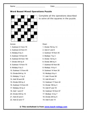 Math Worksheet Word Search Puzzles
