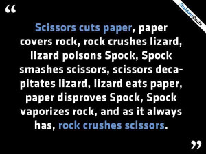 Sheldon's take on 'rock, paper, scissors'.