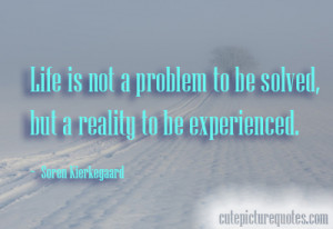 ... be solved, but a reality to be experienced. ~ Soren Kierkegaard Quotes