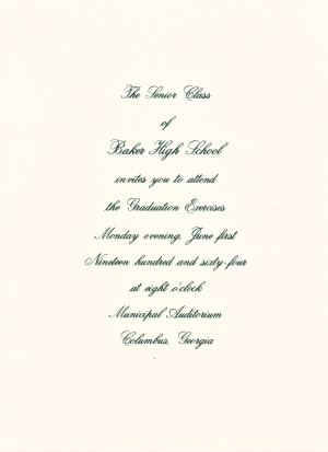 ... scans of the front cover and inside of the 1964 graduation invitation