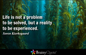 ... to be solved, but a reality to be experienced. - Soren Kierkegaard