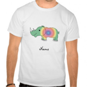 Personalized name rainbow rhino t shirt